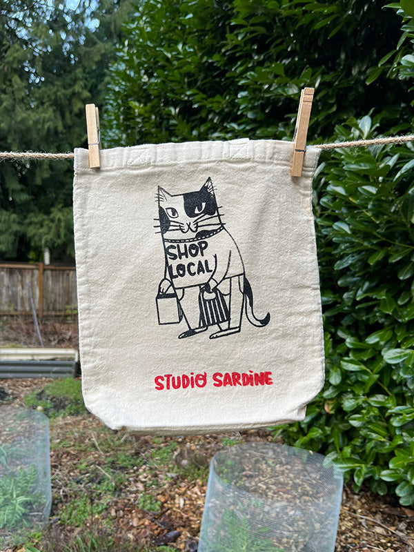 "Shop Local" cat small totes