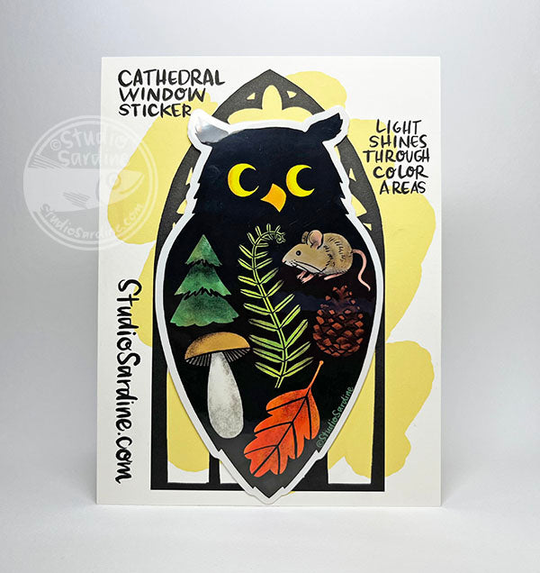 Woodland Owl Cathedral Window Stained Glass Effect Sticker