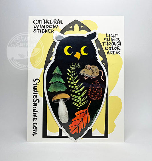 Woodland Owl Cathedral Window Stained Glass Effect Sticker