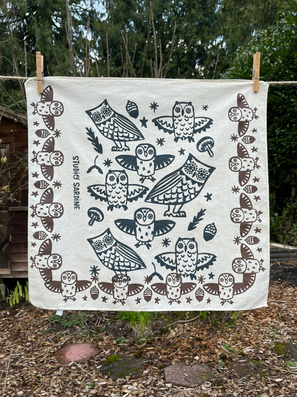 Ceramic owl bandana screenprinted in earth tones