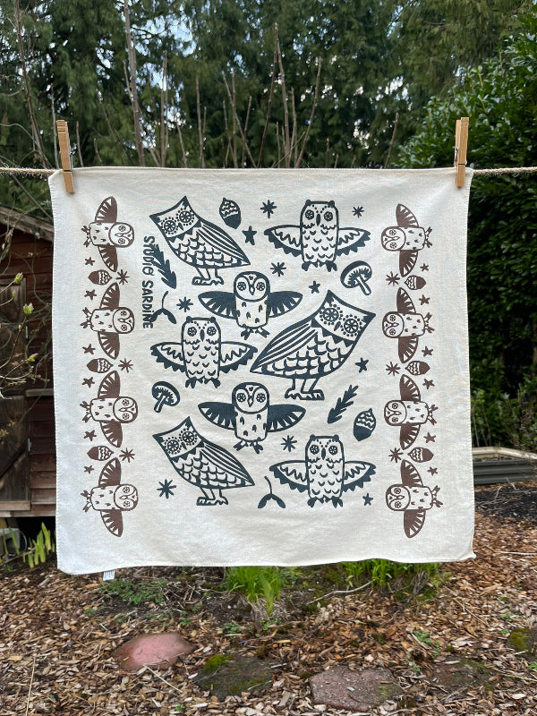 Ceramic owl bandana screenprinted in earth tones