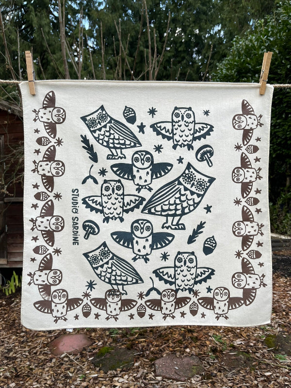 Ceramic owl bandana screenprinted in earth tones