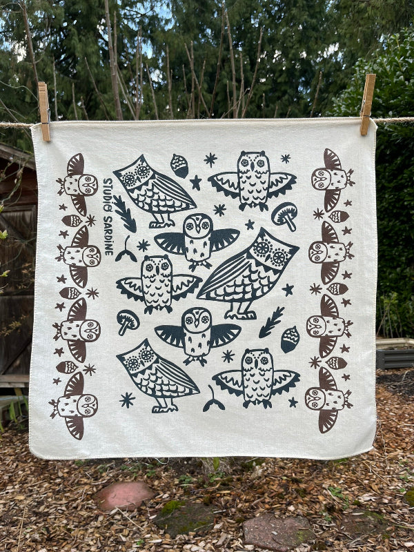 Ceramic owl bandana screenprinted in earth tones