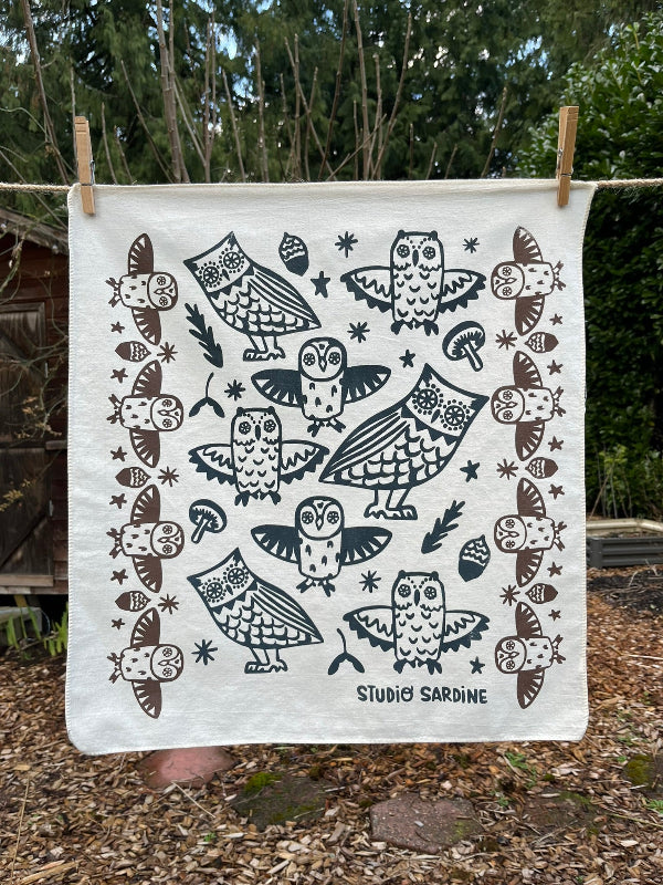 Ceramic owl bandana screenprinted in earth tones