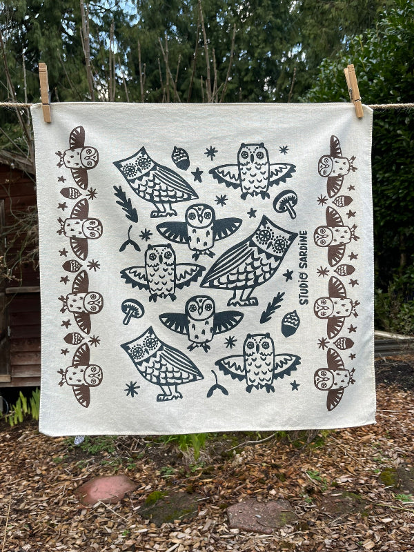 Ceramic owl bandana screenprinted in earth tones