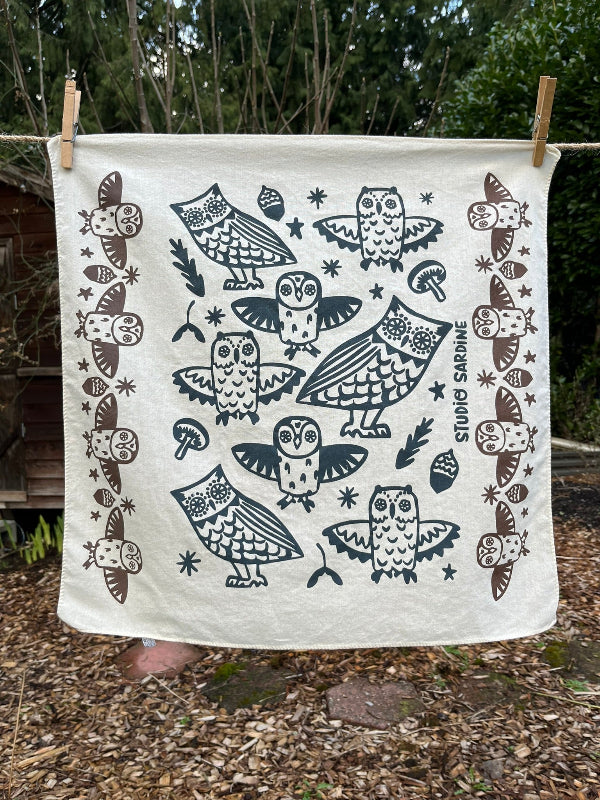Ceramic owl bandana screenprinted in earth tones