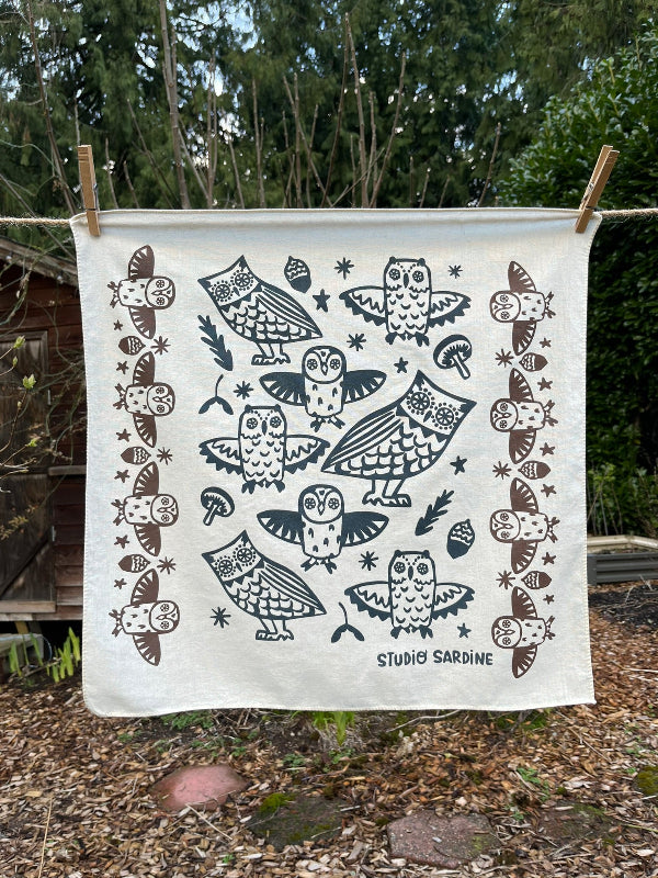 Ceramic owl bandana screenprinted in earth tones