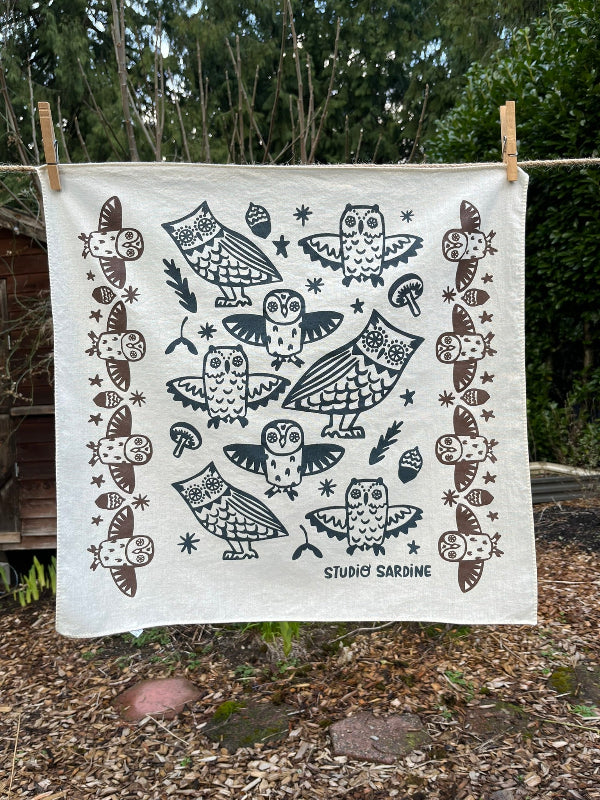 Ceramic owl bandana screenprinted in earth tones