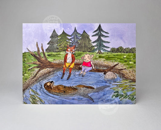Piggy Splashes A7 Size Notecards, Blank Greeting Cards