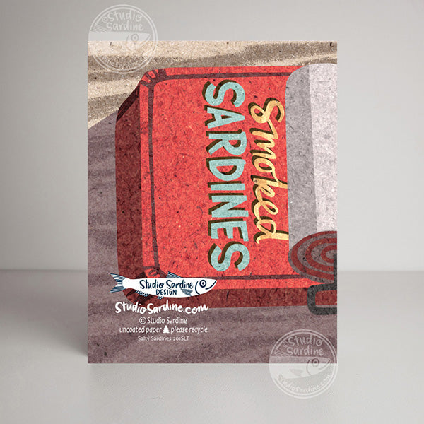 Salty Sardines blank notecard, funny fish card