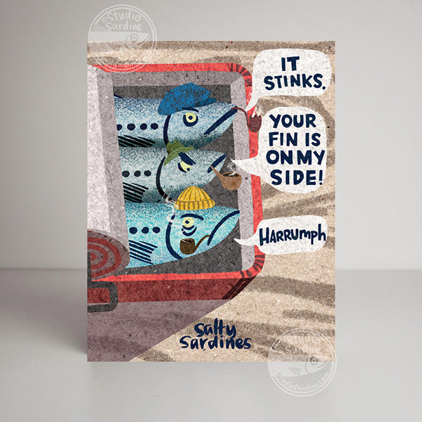 Salty Sardines blank notecard, funny fish card
