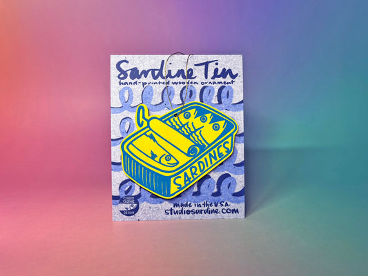 Printed “Sardine Tin” wooden cut-out ornaments