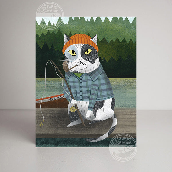 Sea Mouse cat sailor blank notecard, card for fisherfolk