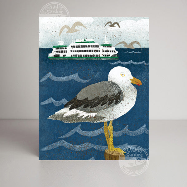 Seagull and Ferry blank notecard, card for coastal dwellers