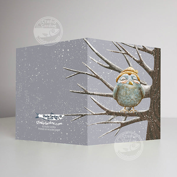 Snowfall Owl A2 size (5.5" x 4.25") notecards, holiday card