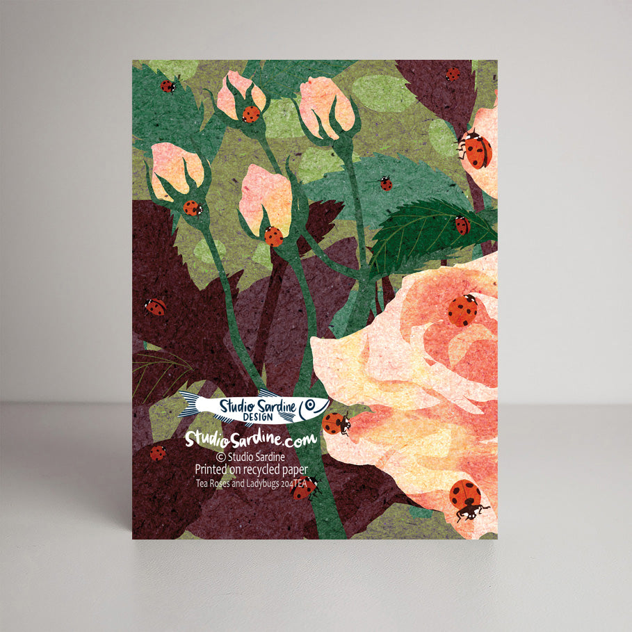 Tea Roses and Ladybugs A2 size (5.5" x 4.25") notecards