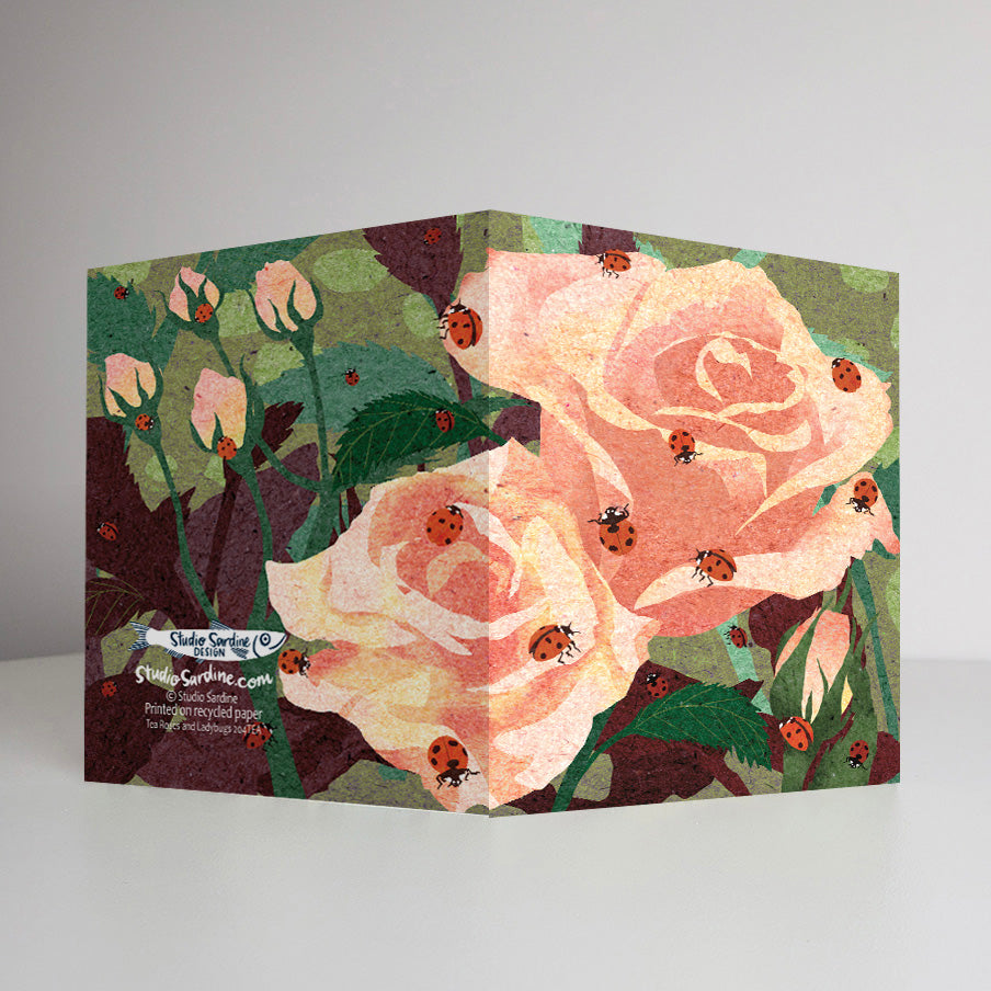 Tea Roses and Ladybugs A2 size (5.5" x 4.25") notecards