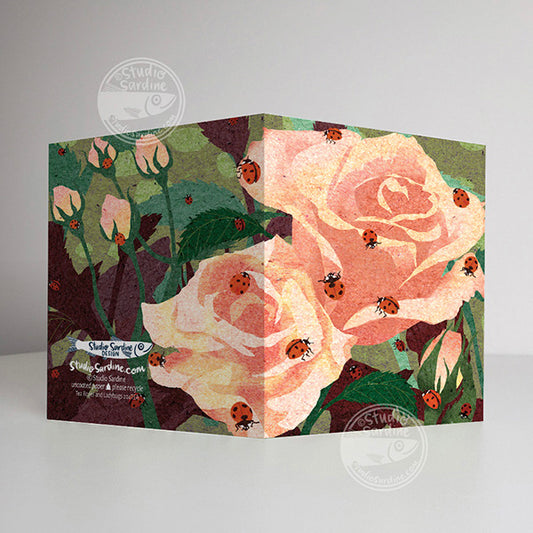 Tea Roses and Ladybugs A2 size (5.5" x 4.25") notecards