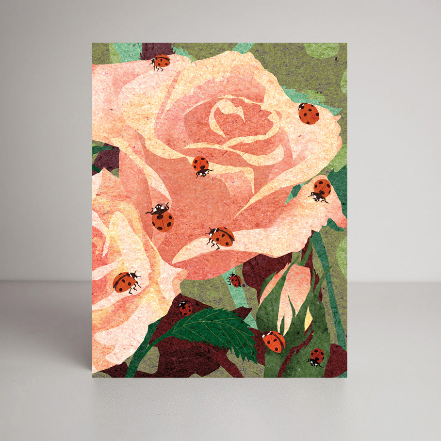 Tea Roses and Ladybugs A2 size (5.5" x 4.25") notecards