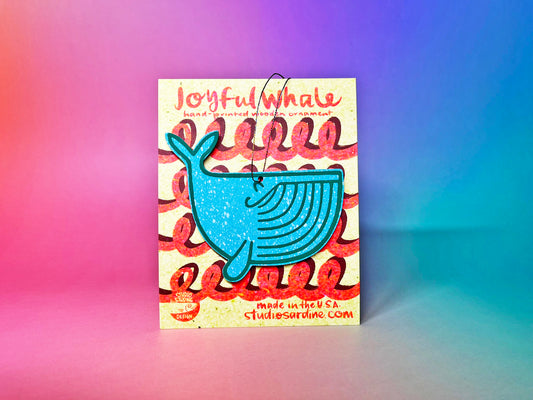 Printed “Joyful Whale” wooden cut-out ornaments