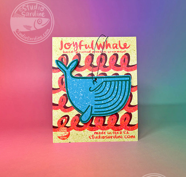 Printed “Joyful Whale” wooden cut-out ornaments
